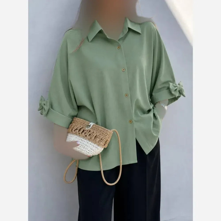 شومیز باکسی داکرون زنانه رنگ مشکی و سدری فری سایز