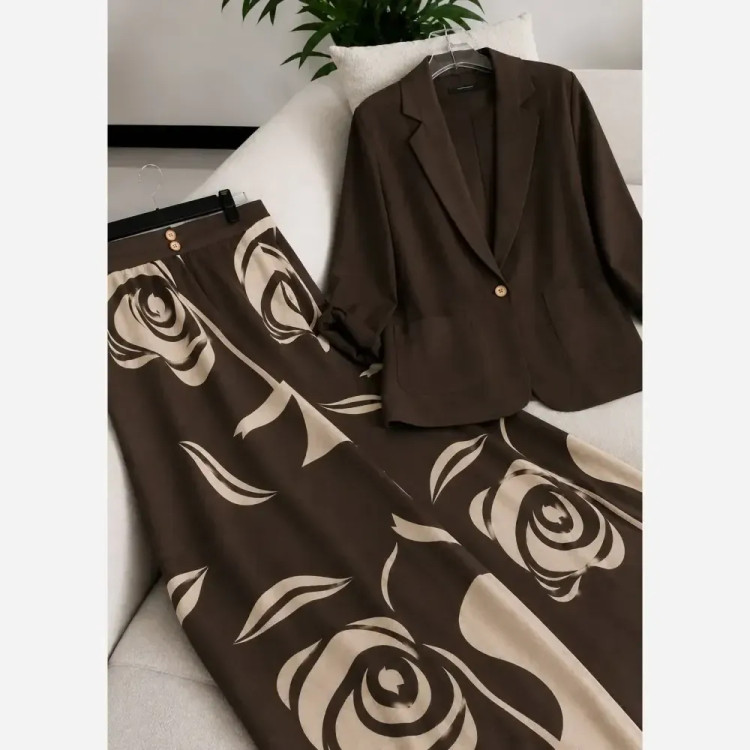 کت و شلوار زنانه یاقوت ست دو تکه کت و شلوار لنین سورمه ای قهوه ای مشکی سایز 38 تا 48