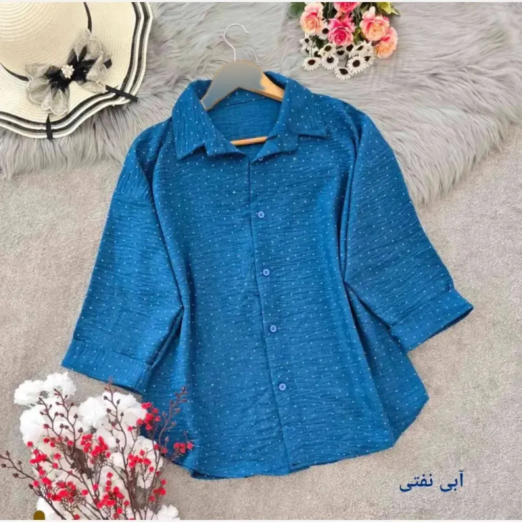 شومیز نگینی افروز جنس شانتون نگینی فری سایز قد 70 رنگبندی متنوع