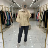 شومیز باکسی لادن نیمه کیمونو جیب دار جنس ترمه طرحدار فری سایز