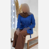 کت تک زنانه طرح گل دبل مازراتی درجه یک جلو باز کمربند دار سایز 38 تا 48