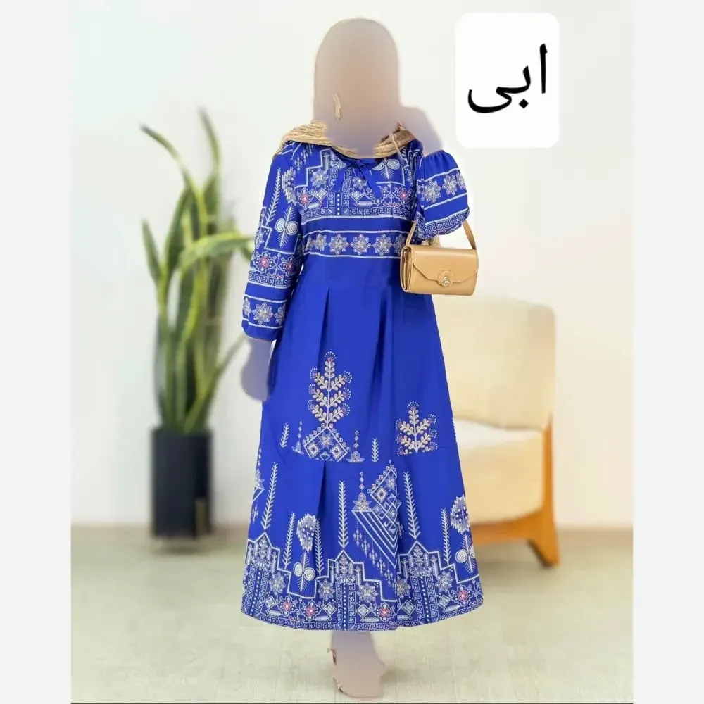 پیراهن ساحلی چاپی بوگاتی کمربند دار رنگ آبی فری سایز تا 46