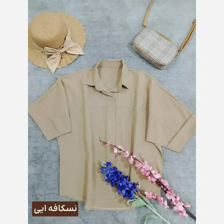 شومیز باکسی لینن و داکرون فری سایز رنگ آبی