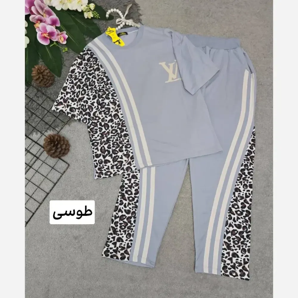 ست تیشرت و شلوار مدل ترانه جنس پنبه فری سایز
