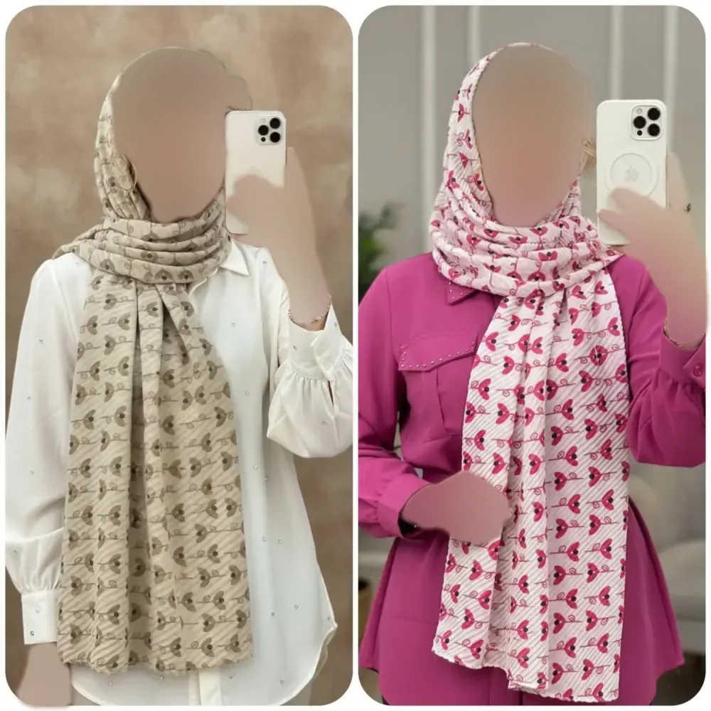 شال ژاکارد پلیسه لاله نارنجی کرم گل مشکی ابعاد 51*200 فری سایز