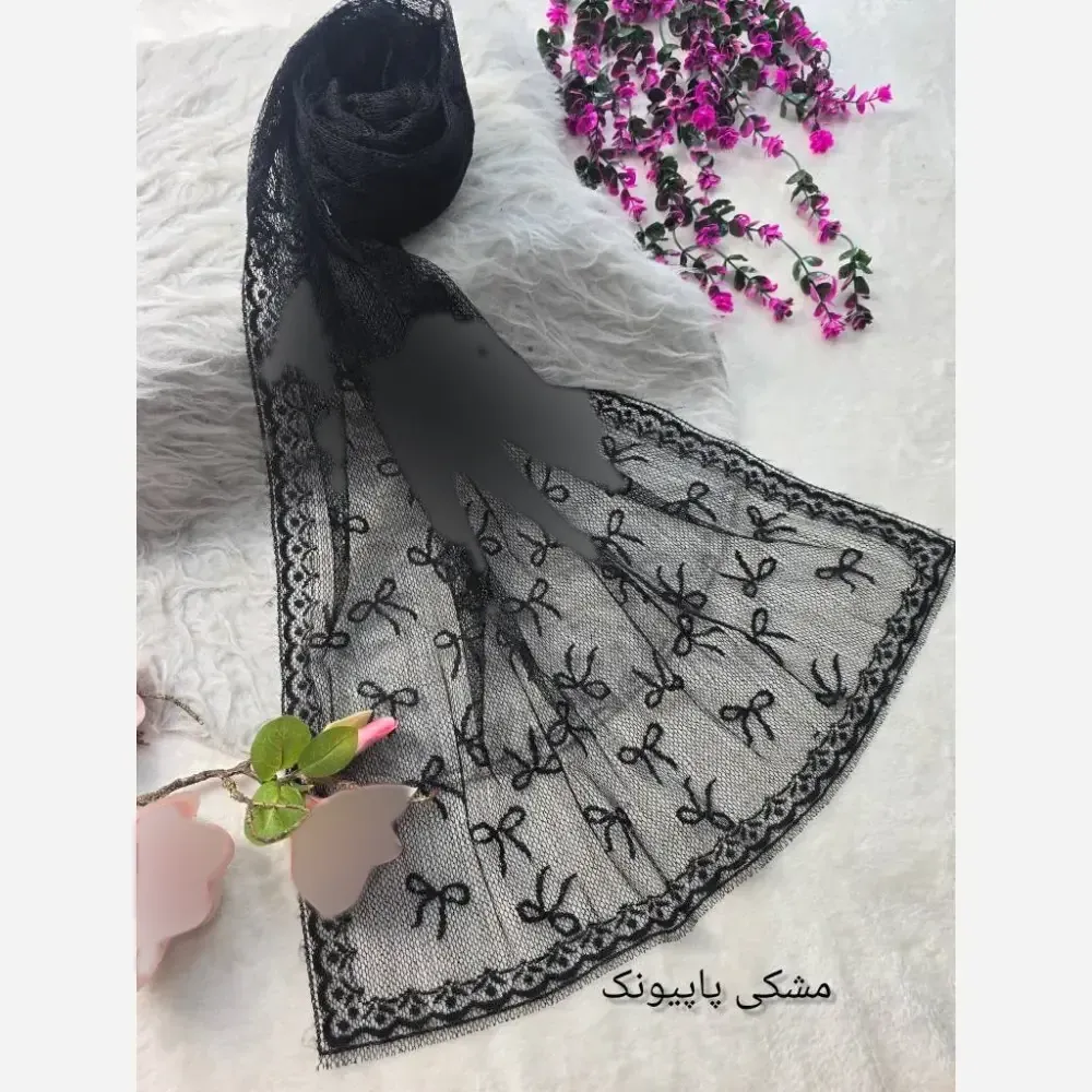 شال تور دانتل با حاشیه دانتل طرحدار در رنگ بندی متنوع سایز فری ابعاد 180*70