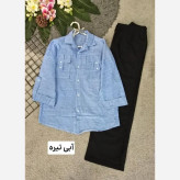 شومیز نخی راه راه جیب صلیبی قواره دار خنک و سبک زنانه سایز فری 36 تا 46