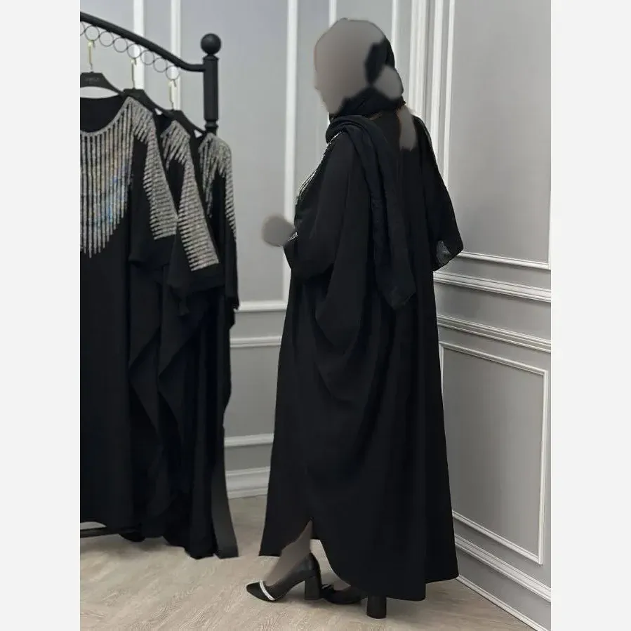 عبا افروز الیزه مشکی سایز 38 تا 50 قد 125 بند تنظیم داخل