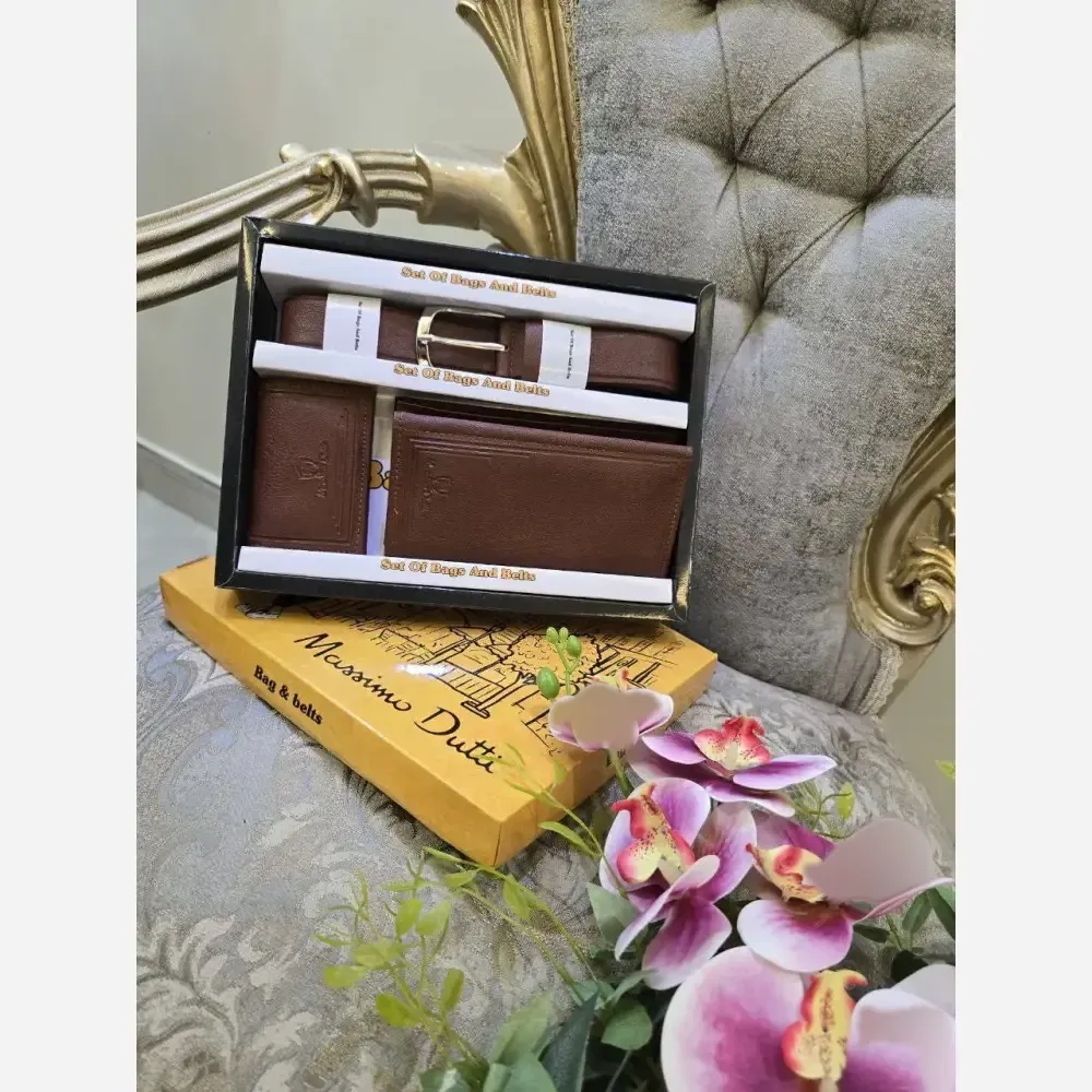 پک مردانه چرم شامل کمربند، جاکارتی و کیف پول - رنگ مشکی و عسلی - فری سایز - مناسب هدیه