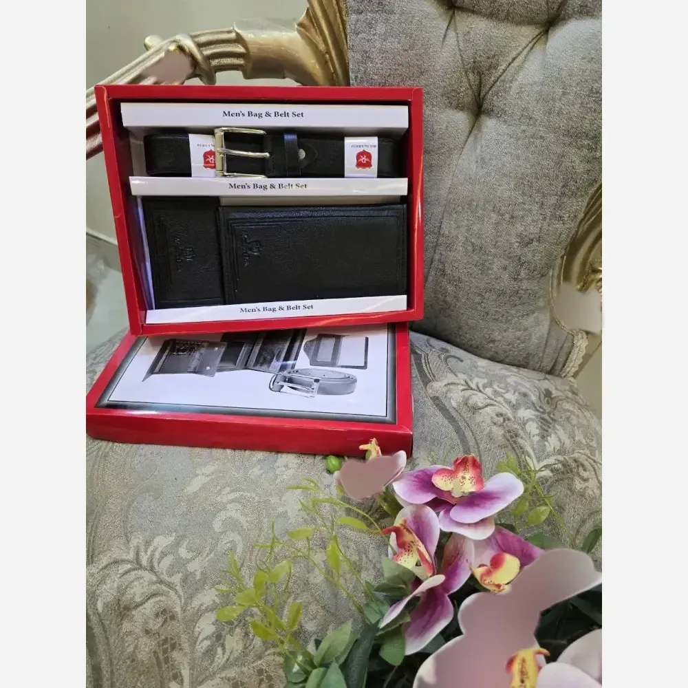 پک مردانه چرم شامل کمربند، جاکارتی و کیف پول - رنگ مشکی و عسلی - فری سایز - مناسب هدیه