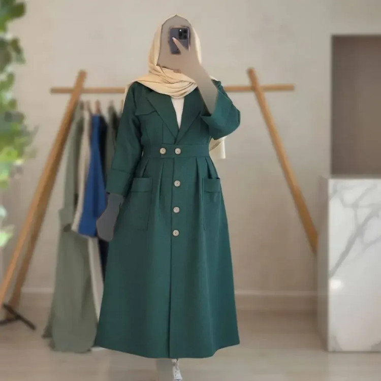 مانتو ترند شانا کمر کش دکمه تنظیم سایز جنس صوفیا گرم بالا
