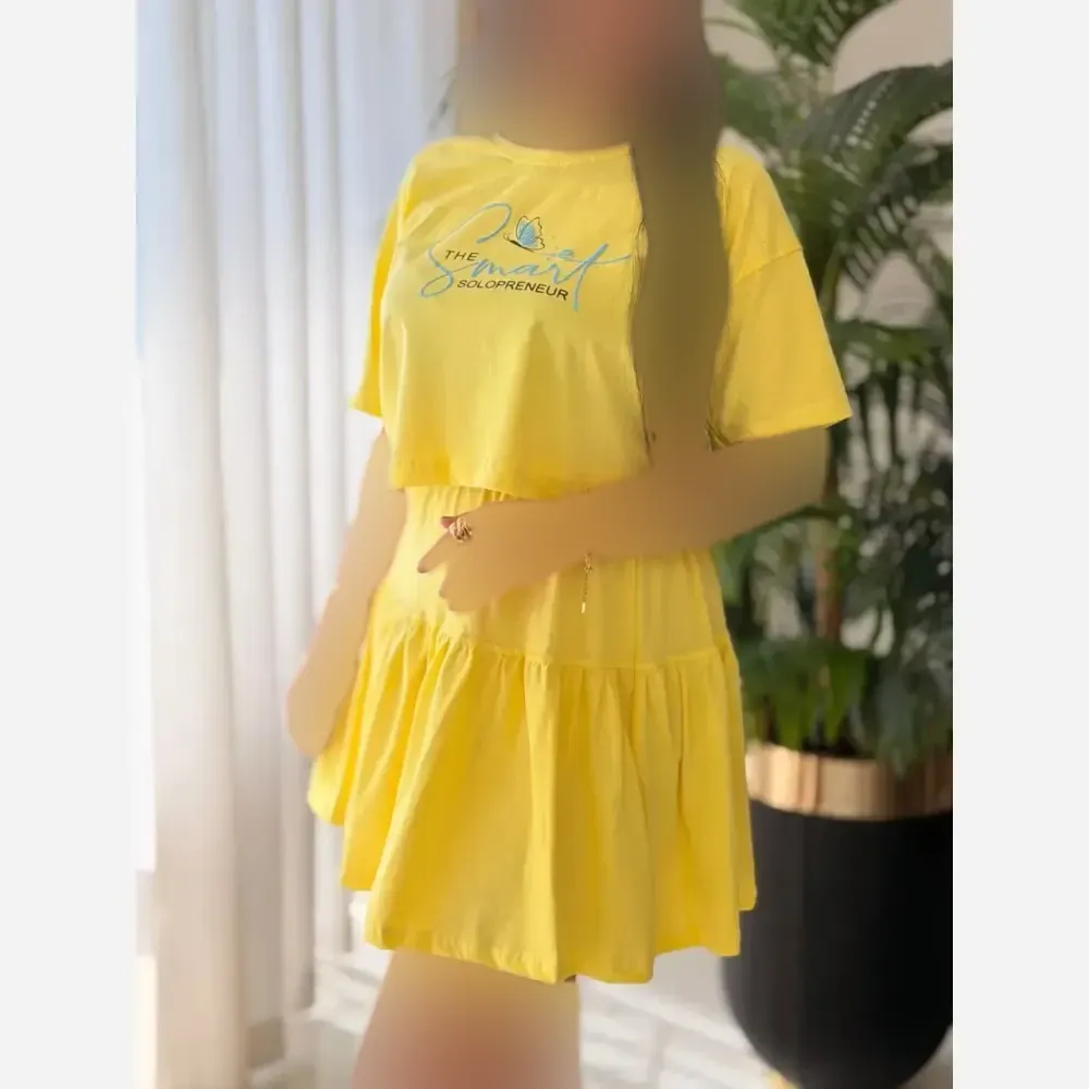 ست کراپ و دامن نخی پنبه درجه یک مدل ساشا فری سایز