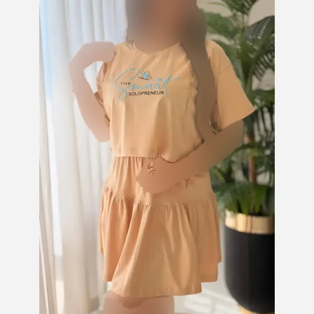 ست کراپ و دامن نخی پنبه درجه یک مدل ساشا فری سایز
