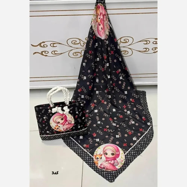 ست کیف و روسری بچگانه نخی و مخمل قابل شستشو
