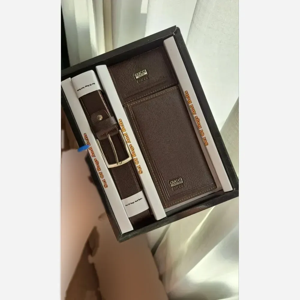 پک مردانه چرم کمربند جاکارتی کیف پول مشکی عسلی مناسب هدیه
