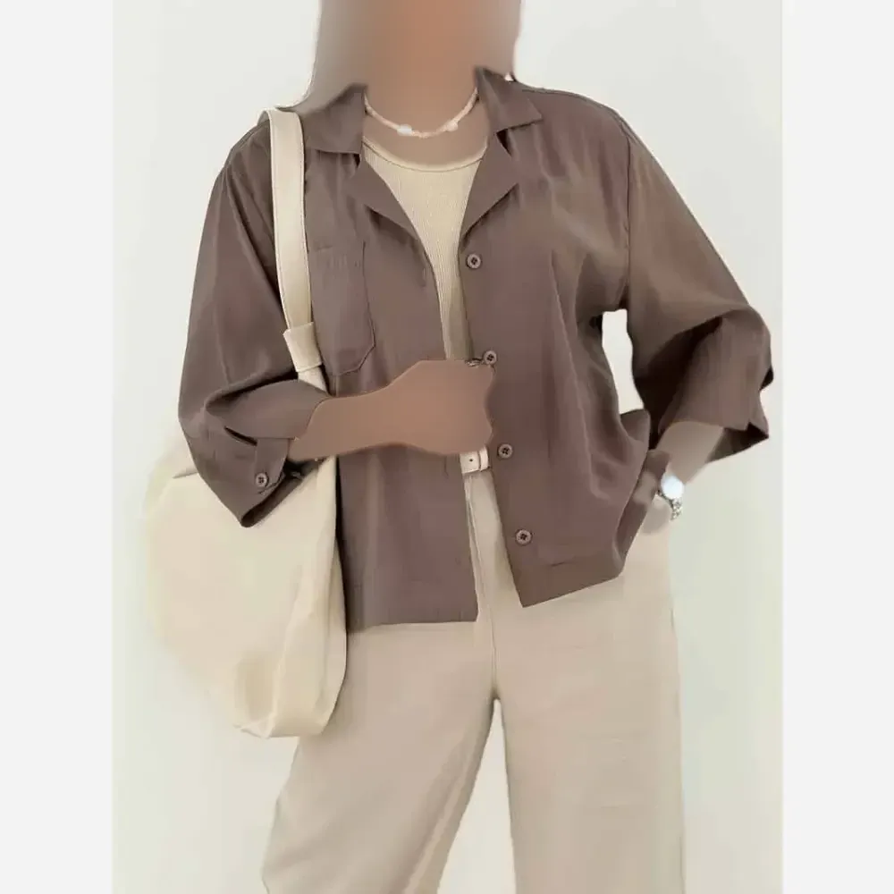 شومیز کراپ باکسی آیوا پلاس زنانه با رنگبندی متنوع و سایزبندی فری تا 48
