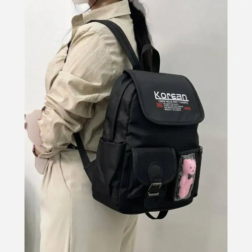 کوله پشتی چرم زنانه مشکی مدل Korean اندازه 40x35 سانتیمتر