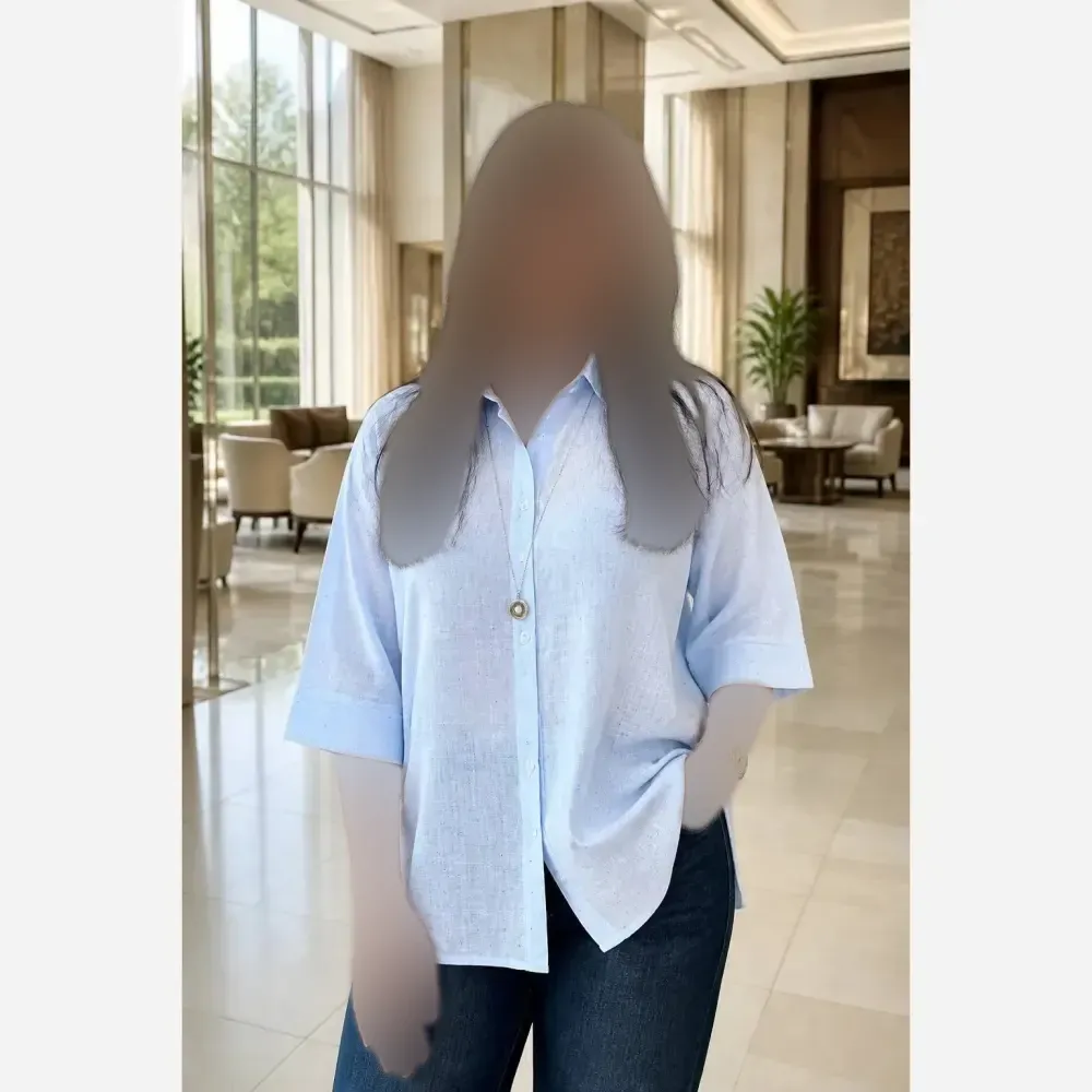 شومیز باکسی شیشه ای نگینی جنس لنین اسلب شیشهای اعلا سایز فری 38_50