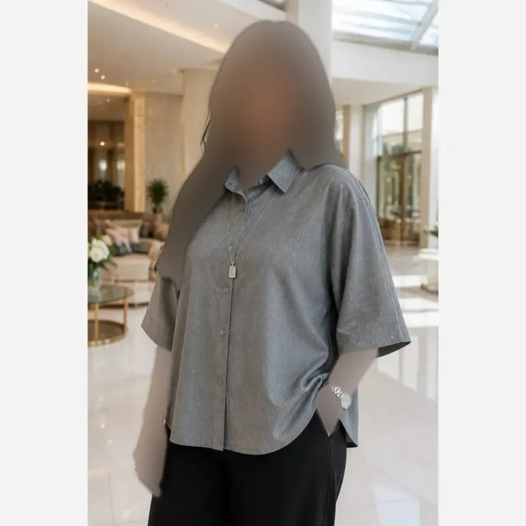 شومیز باکسی شیشه ای نگینی جنس لنین اسلب شیشهای اعلا سایز فری 38_50