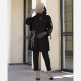 مانتو کتی پروانه مشکی گلدوزی شده جنس مازراتی قد 85 سایزبندی کامل