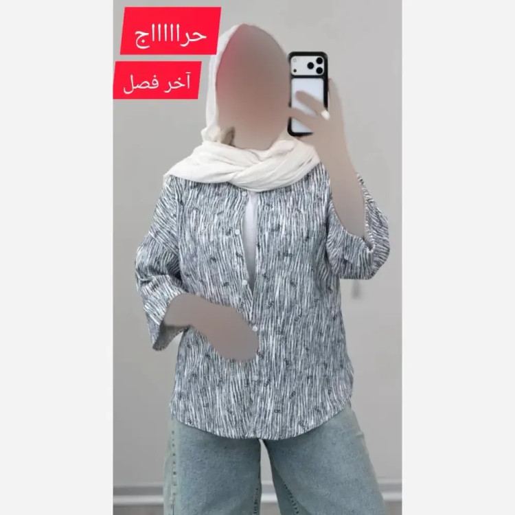 شومیز میونا زنانه یقه دار نگین دار طرح میو فری سایز 36 تا 46
