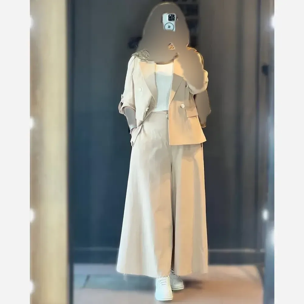 کت و شلوار نیکی لینن نچرال سرمه ای نسکافه ای تیره مشکی سایز یک دو