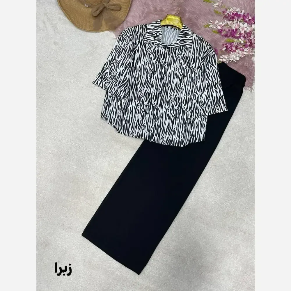 شومیز شلوار طرح دار کرپ بوگاتی زنانه فری سایز 38 تا 46 رنگ بندی متنوع