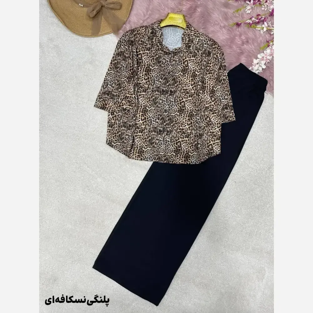 شومیز شلوار طرح دار کرپ بوگاتی زنانه فری سایز 38 تا 46 رنگ بندی متنوع