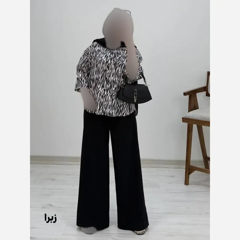 شومیز شلوار طرح دار کرپ بوگاتی زنانه فری سایز 38 تا 46 رنگ بندی متنوع