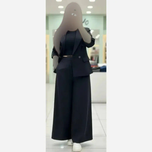 کت و دامن شلواری رویا لنین درجه یک در رنگ های سدری، مشکی، نسکافه ای و یشمی سایز 1 و 2