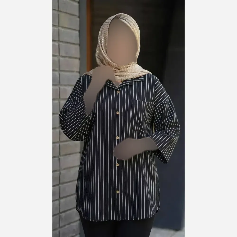 شومیز مانتویی ستاره 290 مراکشی دیپلمات درجه یک سورمه ای سفید طوسی فری 38-50