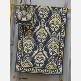 ست کیف و شال الیزابت مخمل چرم صنعتی نخی اعلا منگوله دار قفل دار مشکی طلایی سورمه ای