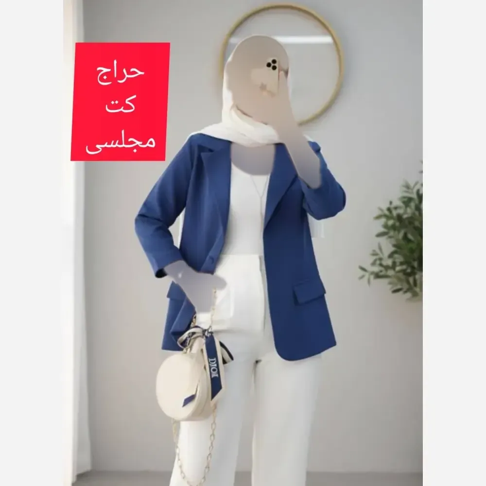 کت مازراتی زنانه آبی تیره سایز 44 جلو باز قد 57 قد آستین 47