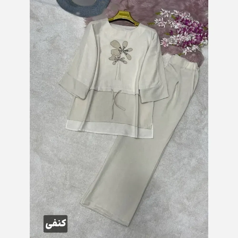 ست شومیز شلوار هایدی لنین شانتون فری سایز 38 تا 46 رنگ بندی متنوع