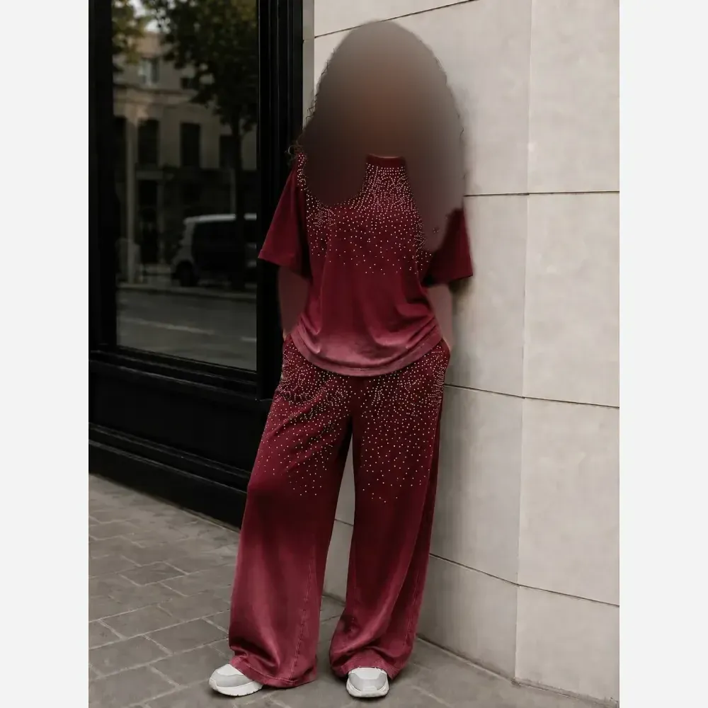 ست تیشرت شلوار کهکشان نگین گلکسی نخ پنبه زنانه فری سایز 38 تا 48