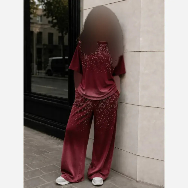 ست تیشرت شلوار زنانه کهکشان نگین جنس گلکسی نخ پنبه سایز فری 38 تا 48