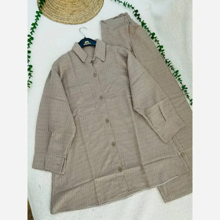 ست تونیک شلوار سالسا جنس شانتون عنکبوتی رنگ بندی مشکی کرم خاکی سبز سایز فری