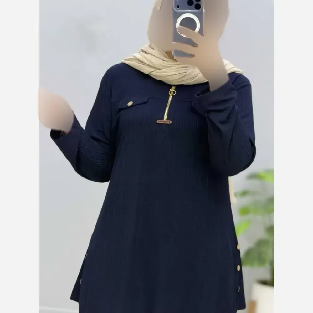 ست تونیک شلوار کریشه یقه زیپ فری سایز