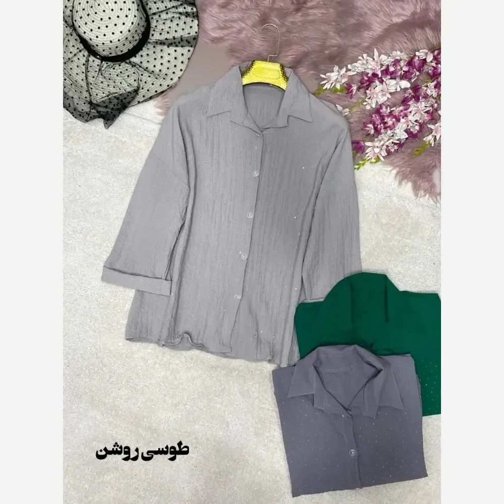 شومیز نگینی طناز جنس پنزی پفکی فری سایز