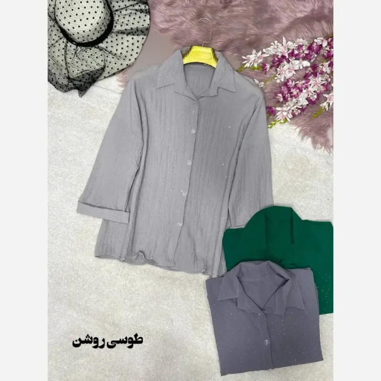 شومیز نگینی طناز جنس پنزی پفکی فری سایز