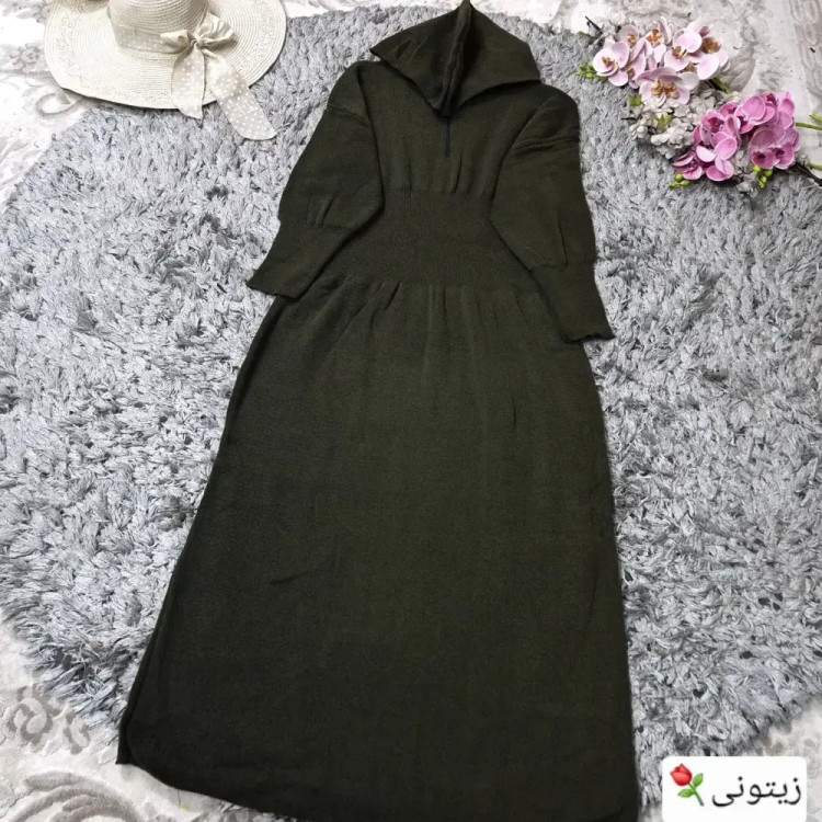 کفتان بافت اکریلیک کلاهدار بلند سایز 38 تا 50