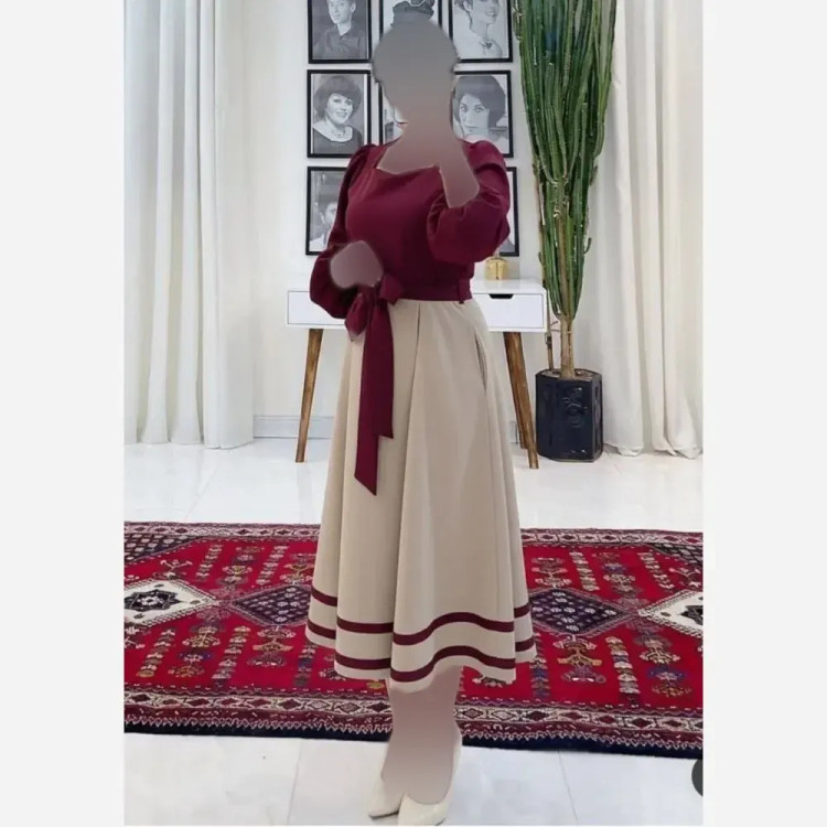 پیراهن زنانه نازگل جنس مازراتی نخ توئیست سایز 38 تا 46 رنگ زرشکی و سورمه ای