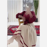 پیراهن زنانه نازگل جنس مازراتی نخ توئیست سایز 38 تا 46 رنگ زرشکی و سورمه ای
