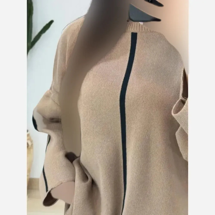 ست بافت زنانه بغل خط سه نخ درجه یک رنگ استخونی فری سایز
