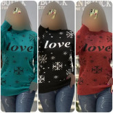 بلوز بافت زنانه مدل Love جنس بافت گرم بالا فشرده فری سایز
