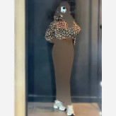 ست دوتیکه پلنگی کلاه دار با سارافون بافت با کیفیت فری سایز