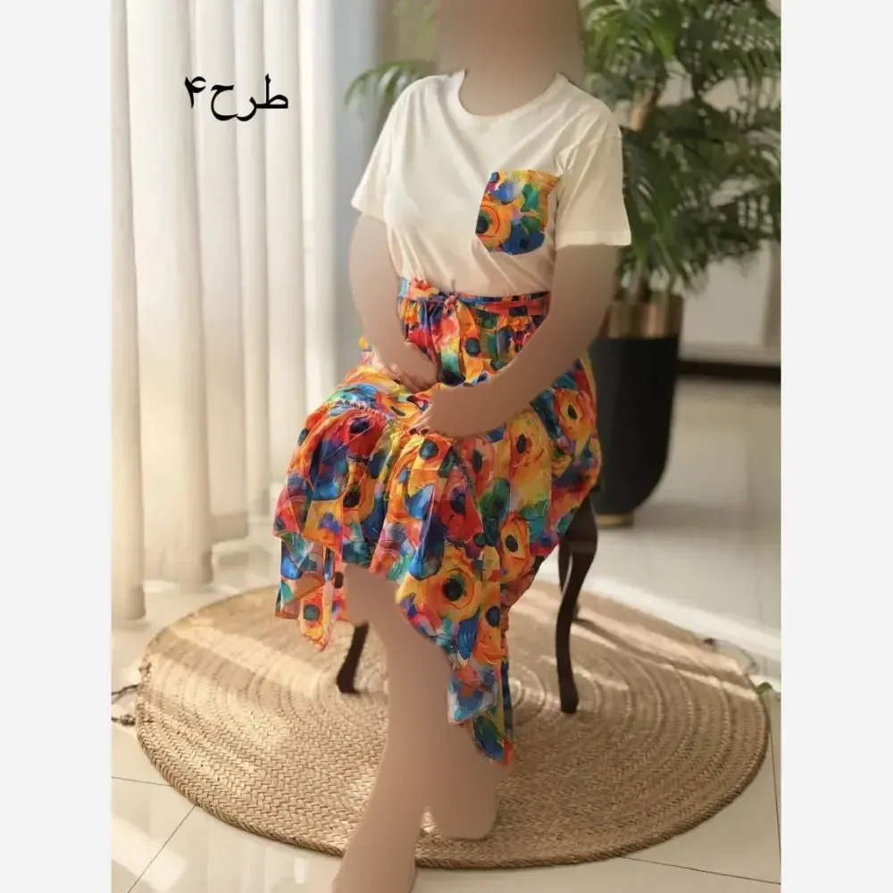 ست تیشرت و دامن پنبه و تمام نخ فری سایز 36 تا 46