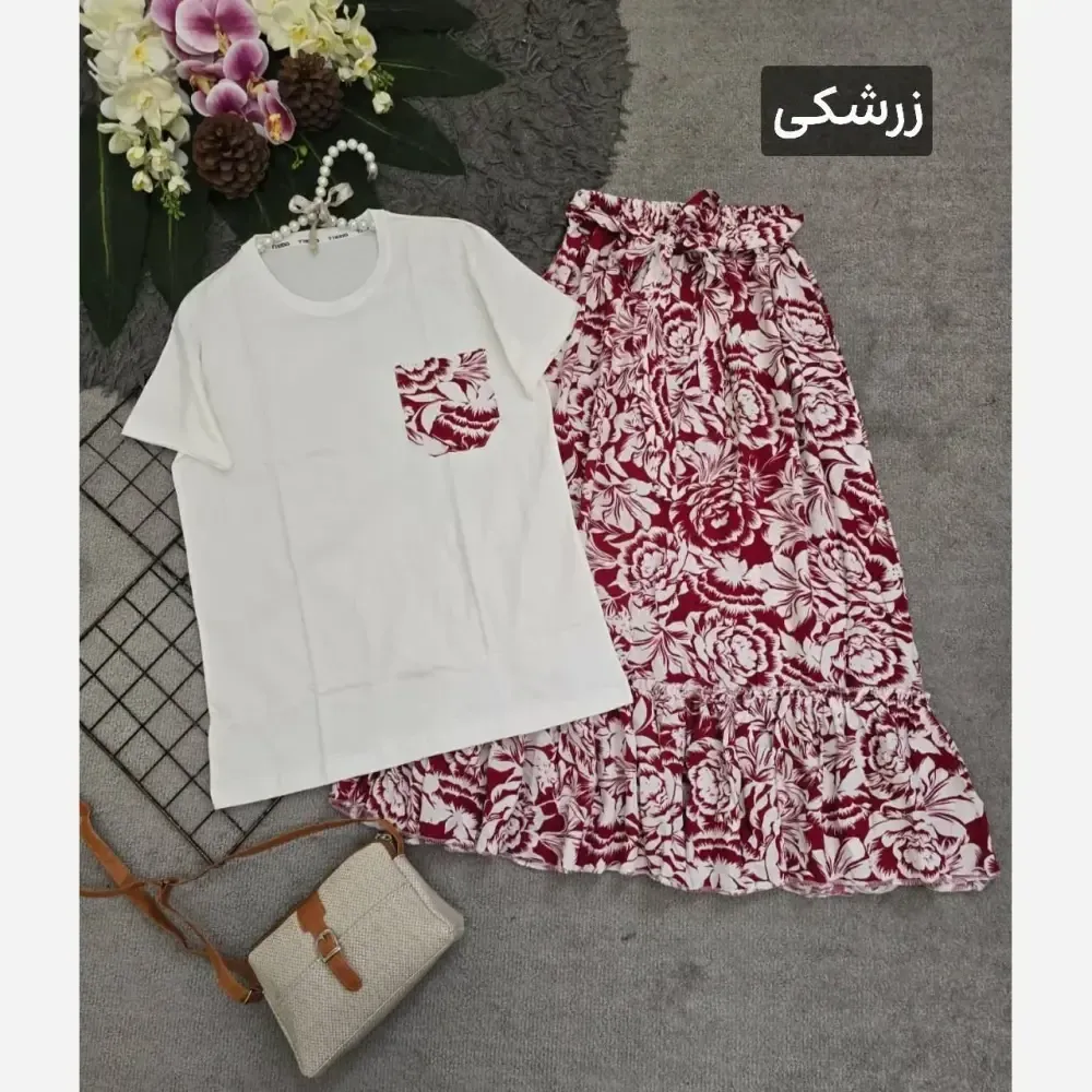 ست تیشرت و دامن پنبه و تمام نخ فری سایز 36 تا 46