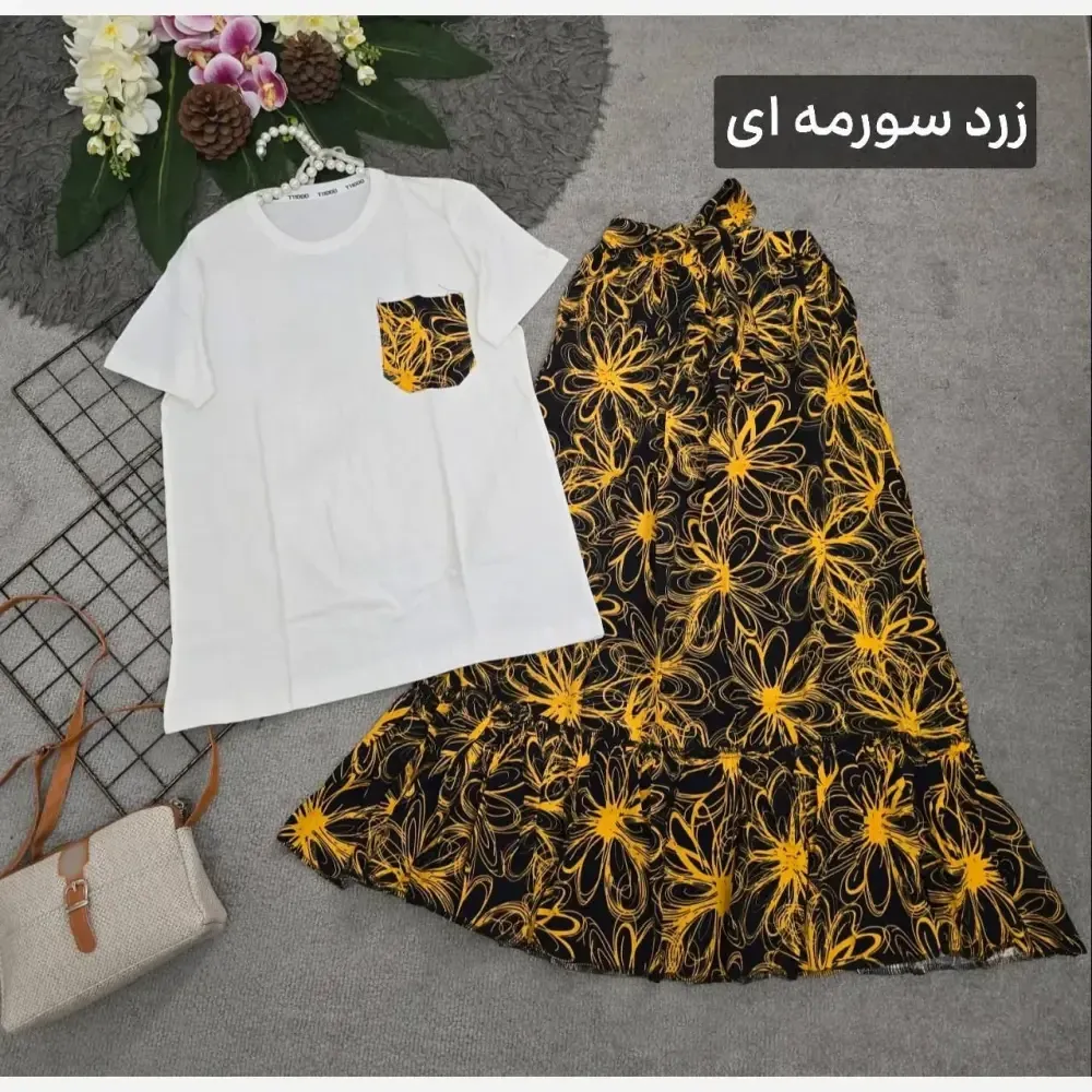 ست تیشرت و دامن پنبه و تمام نخ فری سایز 36 تا 46