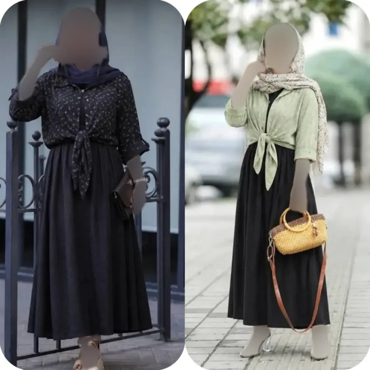 ست شومیز گره ای و سارافون نازنین فری سایز